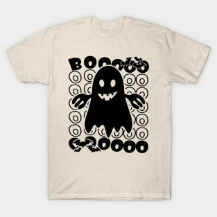 Halloween Boo Ghost Groovy Text Black T-Shirt